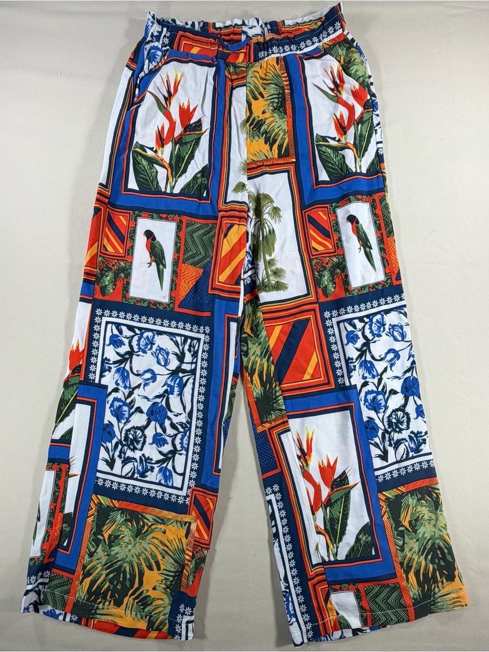 Crosby Tropical Patchwork Print Pants - Blue/Green/Orange XS 464